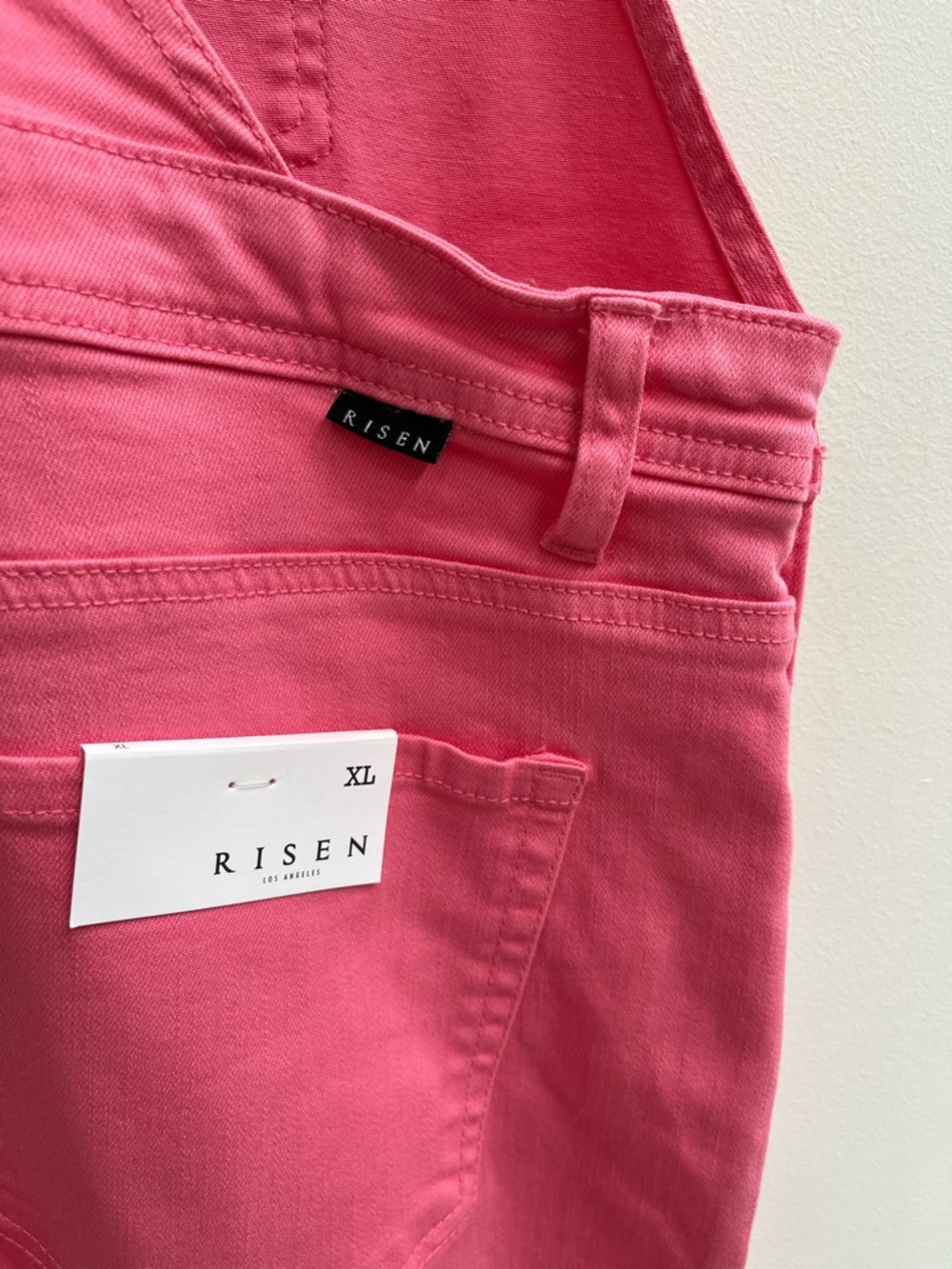Risen Barbie Girl High Rise Hot Pink Distressed Straight Cropped Overalls XL - Picture 10 of 13